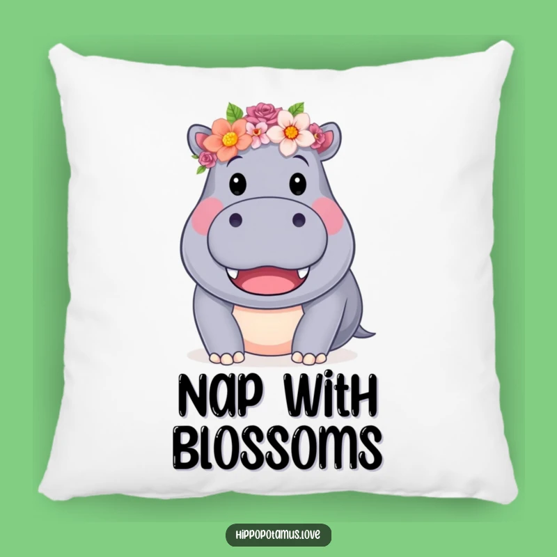 Funny Hippo Flower Crown Pillow: Cozy Floral Comfort, a plush and funny gift.