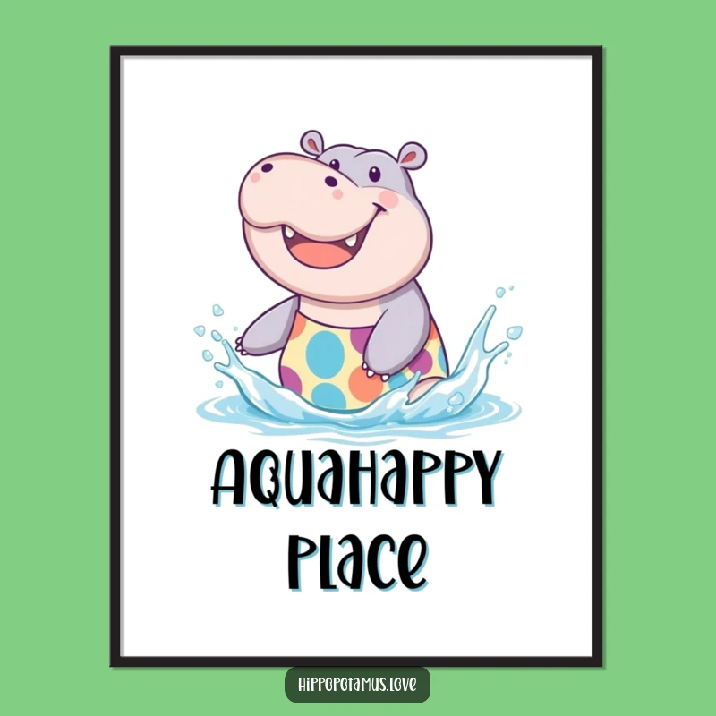 Funny Hippo Splash Digital Art Print: Instant Beach Vibes, a downloadable and funny gift.