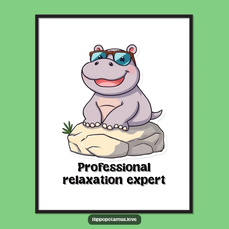 Funny Hippo Lounging Art Poster: Brighten Your Space with Humor!