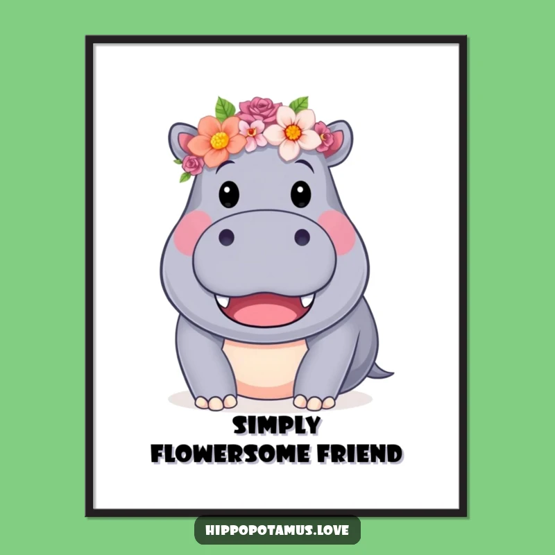 Free Printable Hippo Wall Art: Cheerful Flower Crown Decor, Funny Downloadable Art