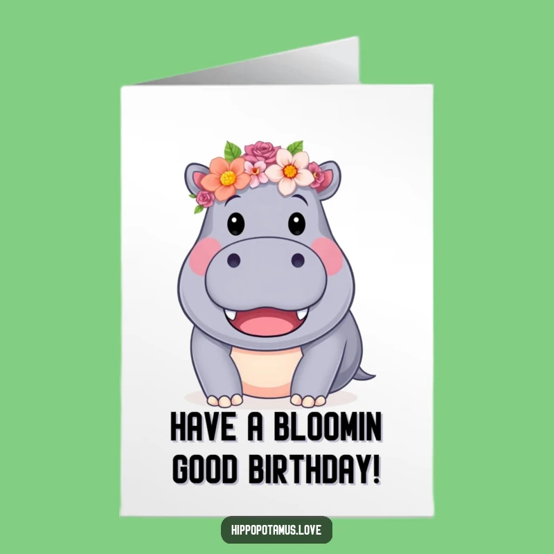 Free Printable Hippo Birthday Card: Flower Crown Fun Downloadable Gift for a Sweet Day