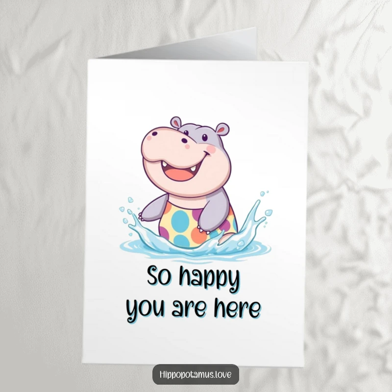 Funny Free Printable Thank You Card, a happy hippo splashing water to express thanks, a joyful downloadable message.